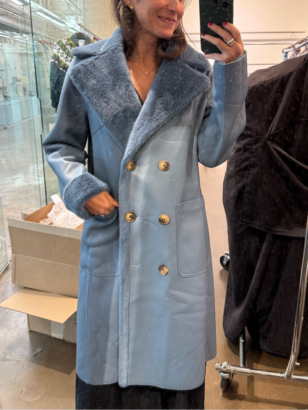 Love Token Reversible Faux-Leather Faux Fur Coat in Teal